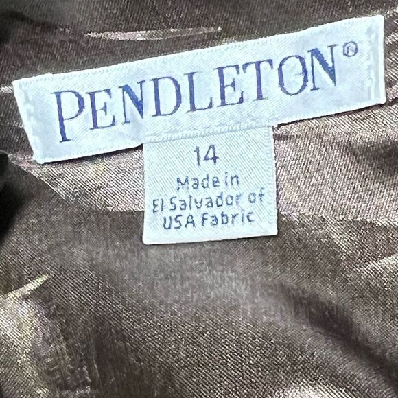 New Pendleton Tan Plaid Virgin Wool 3/4 Sleeve Womens Top Sz 14 - Picture 6 of 7